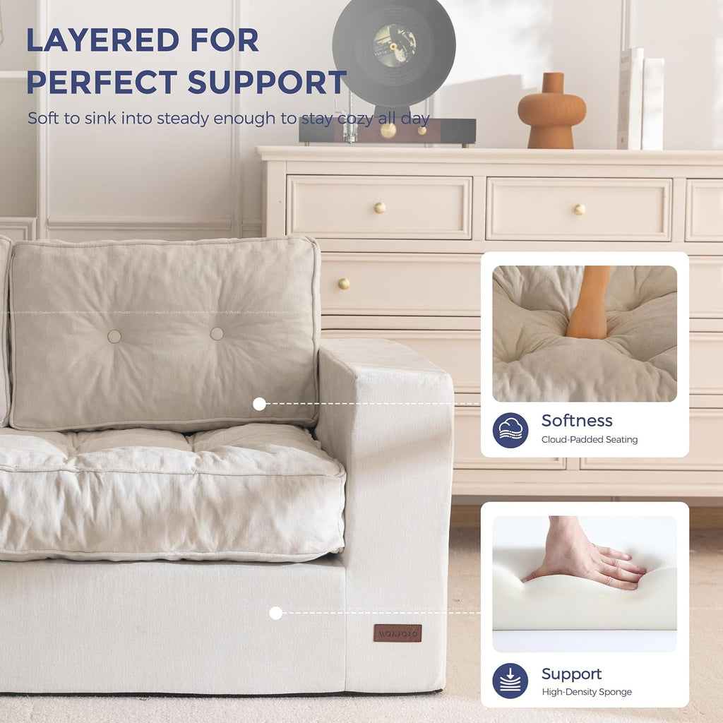 MAXYOYO Boneless Sofa Couch, 75' Oversized Loveseat Sofa, Tufted Floor Couch Bean Bag Chair for Living Room Bedroom Apartment, Sofa in a Box, No Assembly Needed, Grey