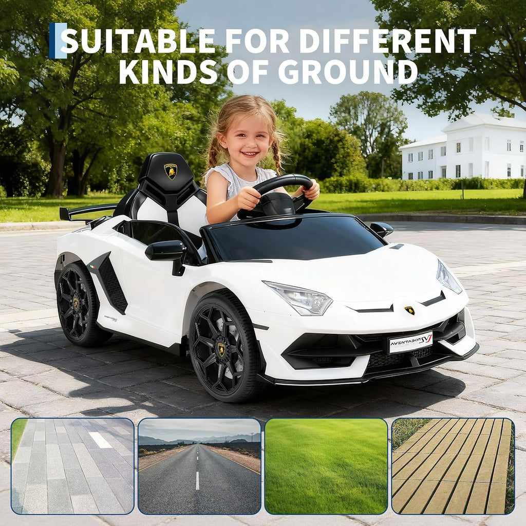 Garvee 12V Kids Electric Car with Remote Control, LED Lights & Sound System - Licensed Lamborghini Battery Powered Ride-On Toy for Boys & Girls