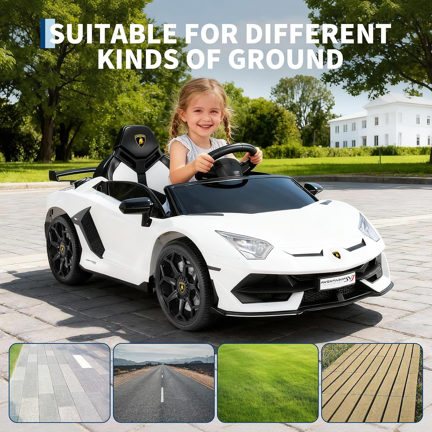 Garvee 12V Kids Electric Car with Remote Control, LED Lights & Sound System - Licensed Lamborghini Battery Powered Ride-On Toy for Boys & Girls