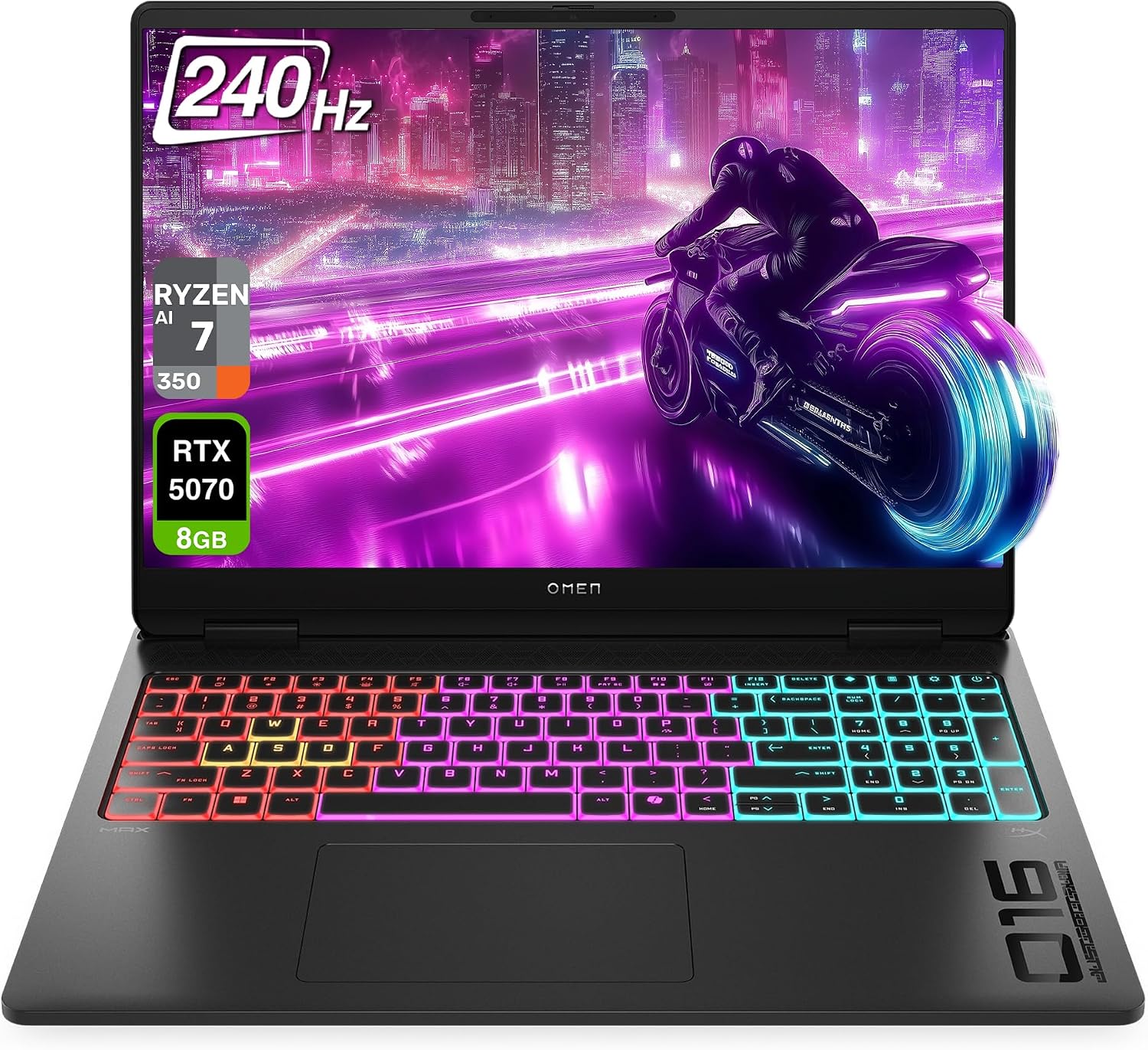 HP OMEN 16 MAX Gaming Laptop, AMD Ryzen AI 7 H 350, 32 GB DDR5 RAM, 2 TB PCIe SSD, 16' WQXGA (2560x1600) 240Hz Display, Nvidia G-Force RTX 5070, 4-Zone RGB Backlit Keyboard, W11 Home, Shadow Black