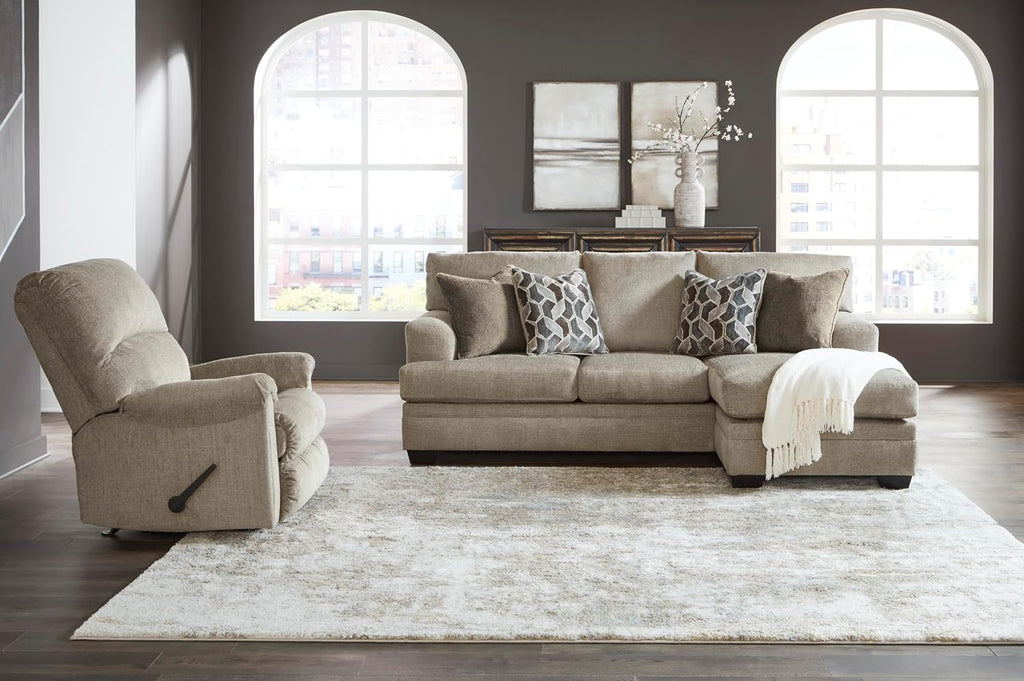 Signature Design by Ashley Stonemeade Casual Right-Arm Facing Sofa Chaise with 4 Toss Pillows, Light Brown
