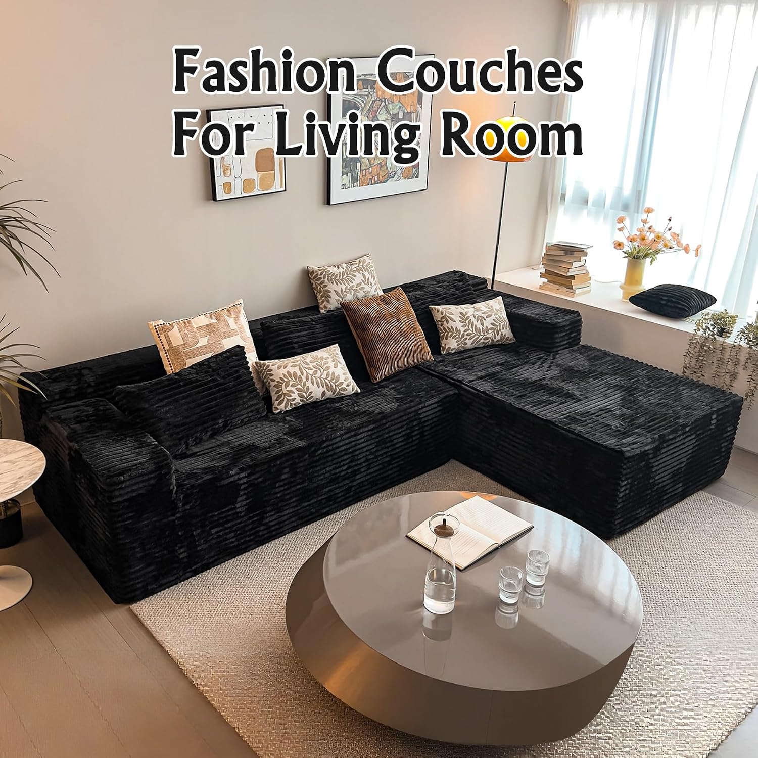 Sectional Couches for Living Room Corduroy Couch, 104' Cloud Sectional Couch with L-Shape Chaise, Modern Modular Sofa, Deep Seat Comfort, No Assembly Required(Plush Corduroy, Right Facing Chaise)