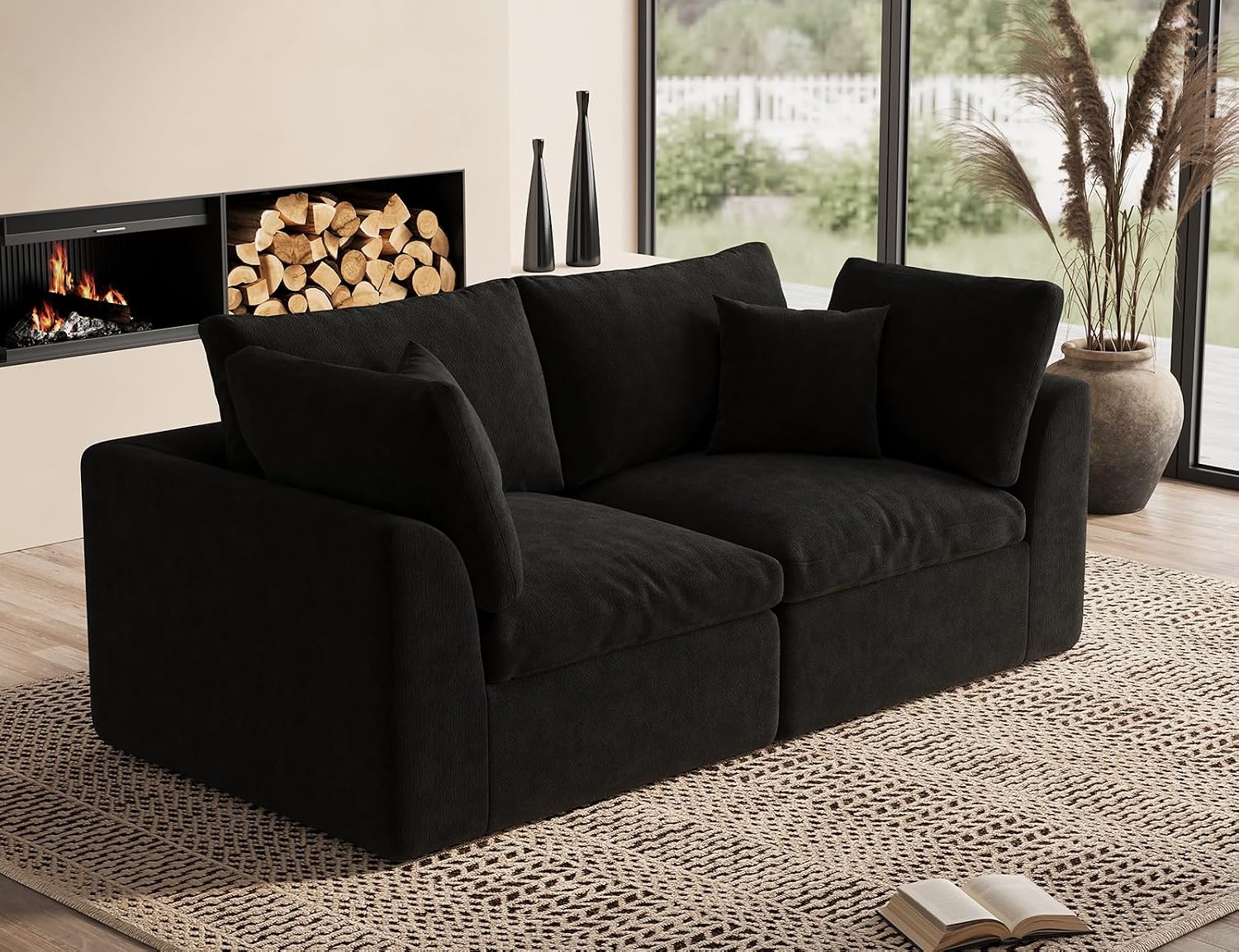ohllob 78.9' Loveseat Sofa, Cloud Boneless Couches for Living Room, Modern Modular Sectional Sofa, Oversized, Black