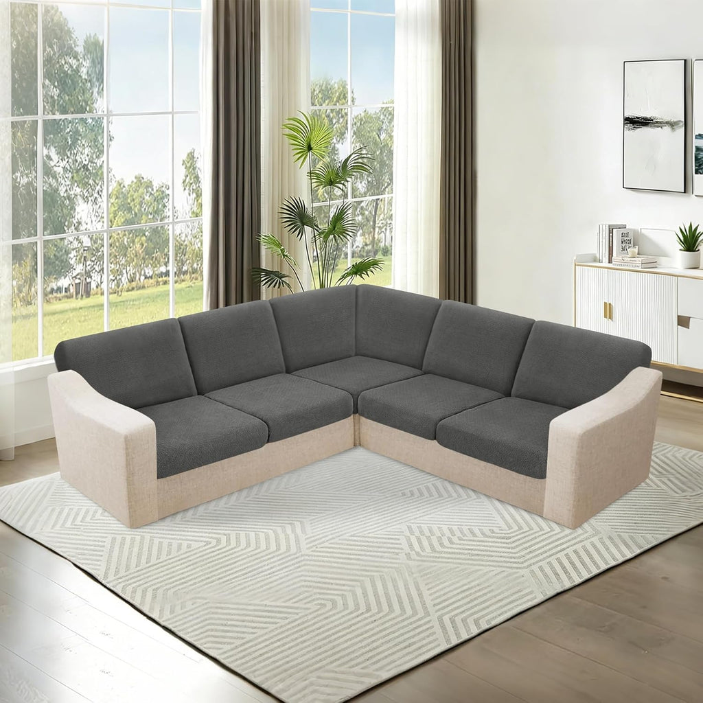 HDCAXKJ Waterproof Sectional Couch Cushion Covers 11 Pieces Stretch Jacquard L Shaped Corner Sofa Slipcover Back Cover Soft Sofa Seat Cushion Covers for Dog Pet (S-5 Seater and 6 Backrest, Dark Gray)