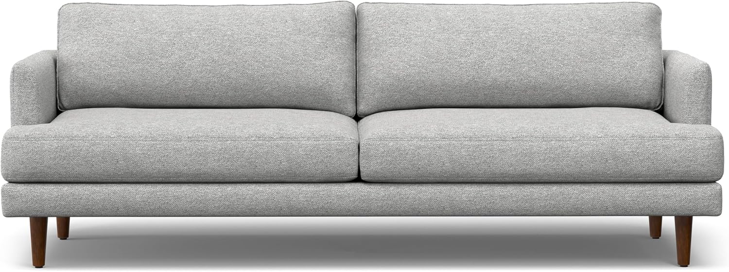 SIMPLIHOME Livingston 90-inch Wide Sofa in Mist Grey Woven-Blend Fabric, Handcrafted Mid-Century Modern Oversized 3-Seater Couch Sofa for Living Room or Family Room, Solid Wood Frame