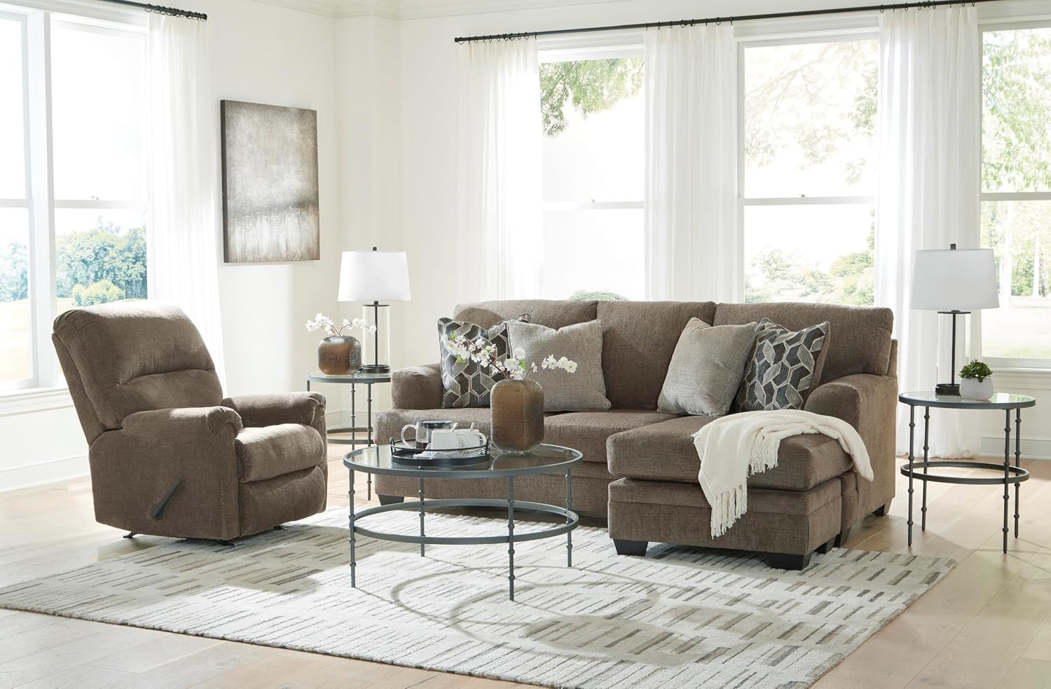 Signature Design by Ashley Stonemeade Casual Right-Arm Facing Sofa Chaise with 4 Toss Pillows, Dark Brown