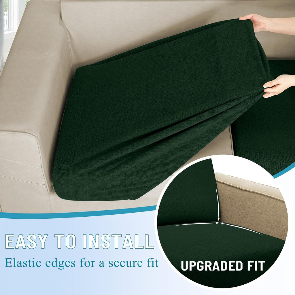 HDCAXKJ Waterproof Sectional Couch Cushion Covers 11 Pieces Stretch Jacquard L Shaped Corner Sofa Slipcover Back Cover Soft Sofa Seat Cushion Covers for Dogs (5 Seater and 6 Backrest, Blackish Green)