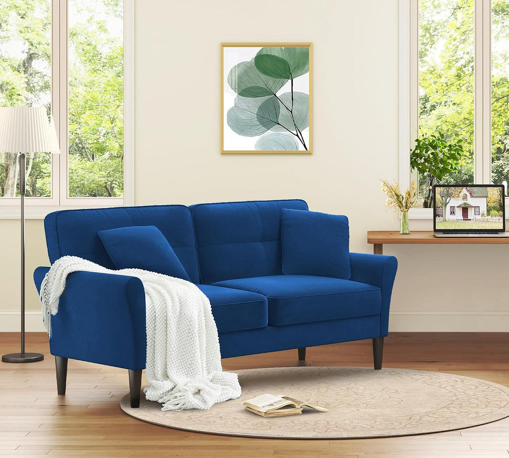 Loveseat Sofa, 69' Love Seat Couches, Comfy Velvet Small Couches for Small Spaces with 2 Pillows, Tool-Free Setup Sofas & Couches, 700lb Load Sofas for Living Room, Mini Couch for Bedroom, Blue Couch