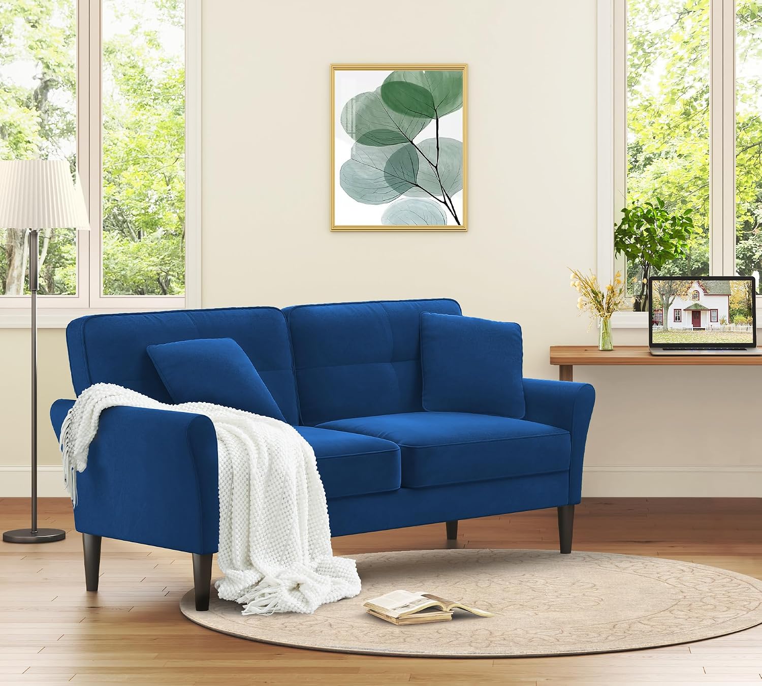 Loveseat Sofa, 69' Love Seat Couches, Comfy Velvet Small Couches for Small Spaces with 2 Pillows, Tool-Free Setup Sofas & Couches, 700lb Load Sofas for Living Room, Mini Couch for Bedroom, Blue Couch