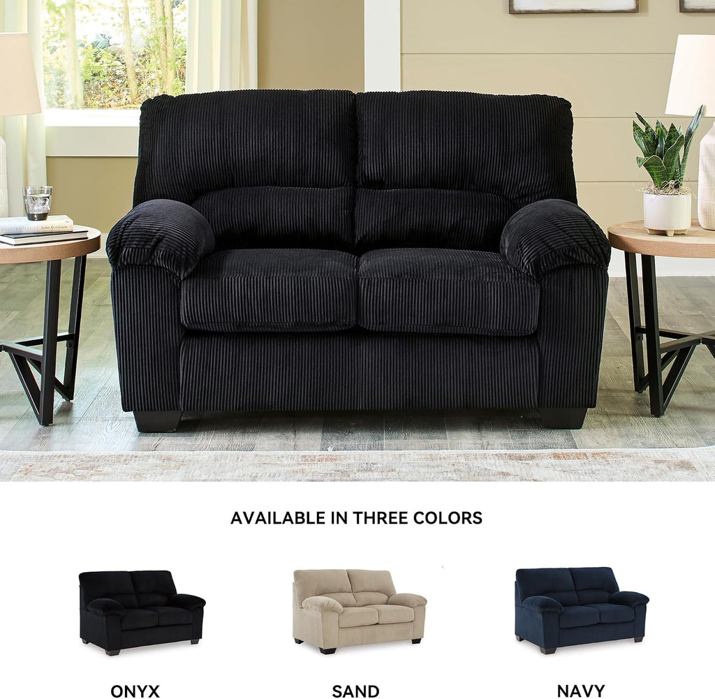 Signature Design by Ashley SimpleJoy Modern Loveseat for Living Room, Black
