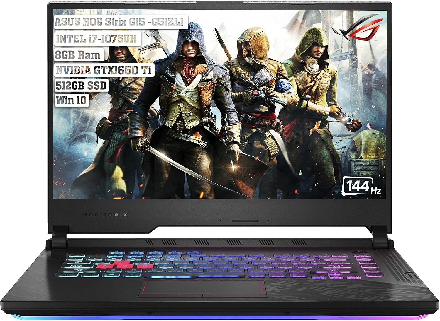 Asus ROG Strix G15 15.6' Full HD 144Hz Gaming Notebook Computer, Intel Core i7-10750H 2.6GHz, 8GB RAM, 512GB SSD, NVIDIA GeForce GTX 1650 Ti 4GB, Windows 10 Home, Electro Punk