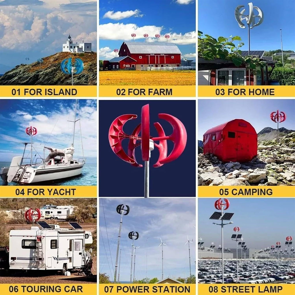 High Efficiency 400W 12V/24V Red Vertical Axis Wind Turbine Generator - Ideal for Home Use, Compatible with Solar Panels, 600W/800W/1000W/1200W Hybrid System