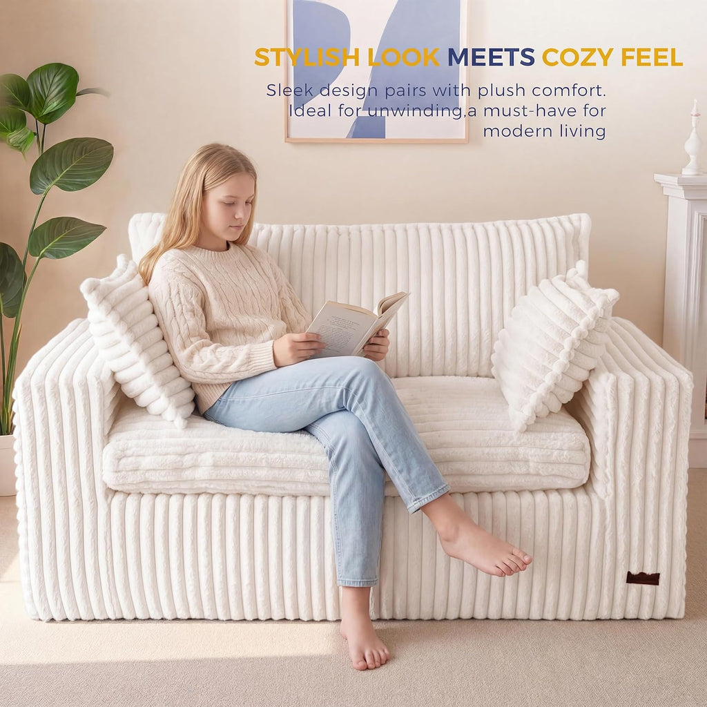 MAXYOYO Bean Bag Sofa Couch, Loveseat Boneless Couch in a Box, Upholstered Small Mini Sofa for Living Room Bedroom Apartment, No Assembly, Beige