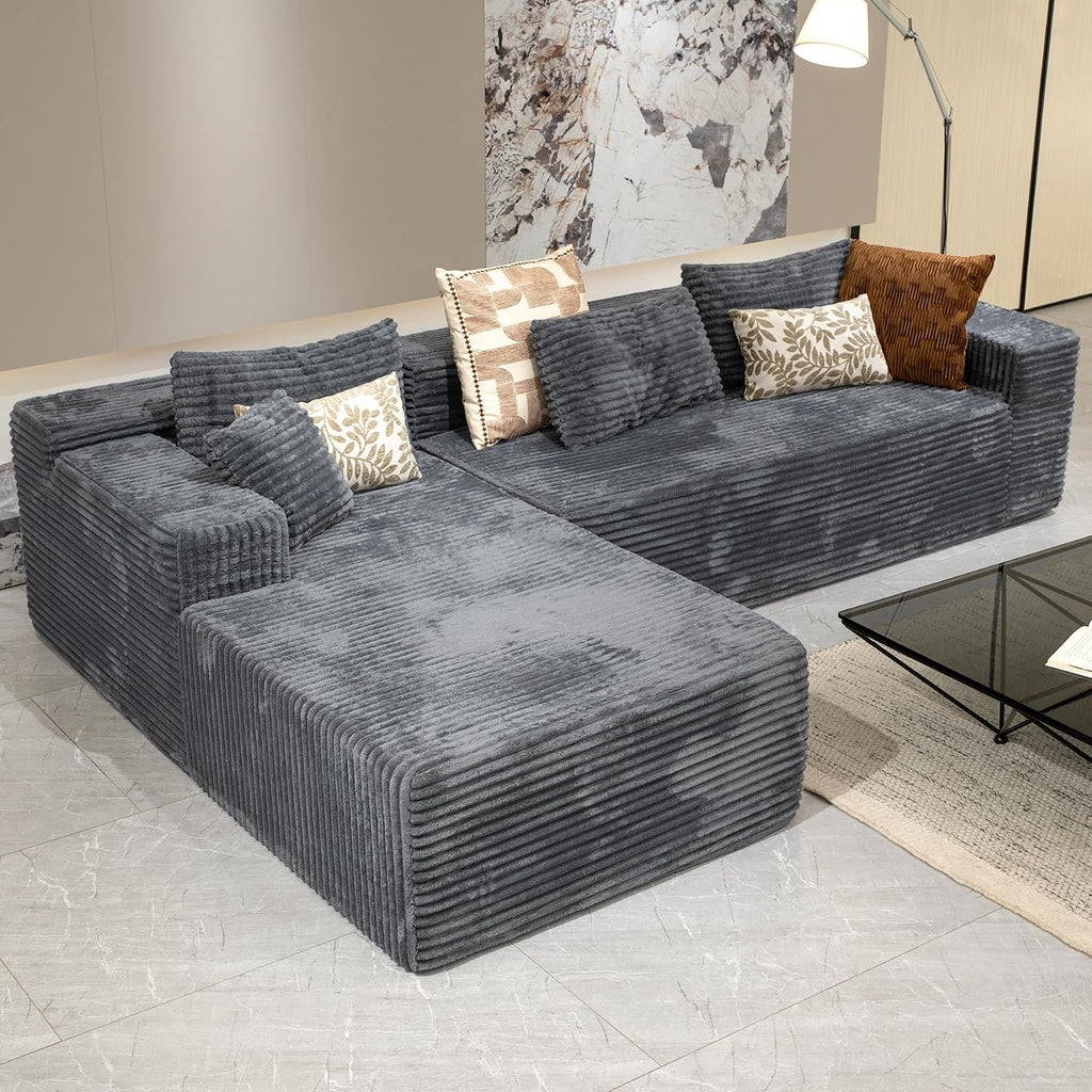 Sectional Couches for Living Room Corduroy Couch, 104' Cloud Boneless Couch with L-Shape Chaise, Modern Modular Sofa, Deep Seat Comfort, No Assembly Required(Plush Corduroy, Left Facing Chaise)