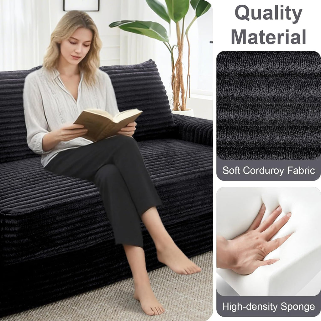 GNIXUU 71' Corduroy Cloud Loveseat Sofa, 2 in 1 Convertible Sleeper Sofa with Fixed-Shape Frame, Comfy Folding Boneless Love Seat Couches for Living Room, Apartment, Small Spaces Drak Grey