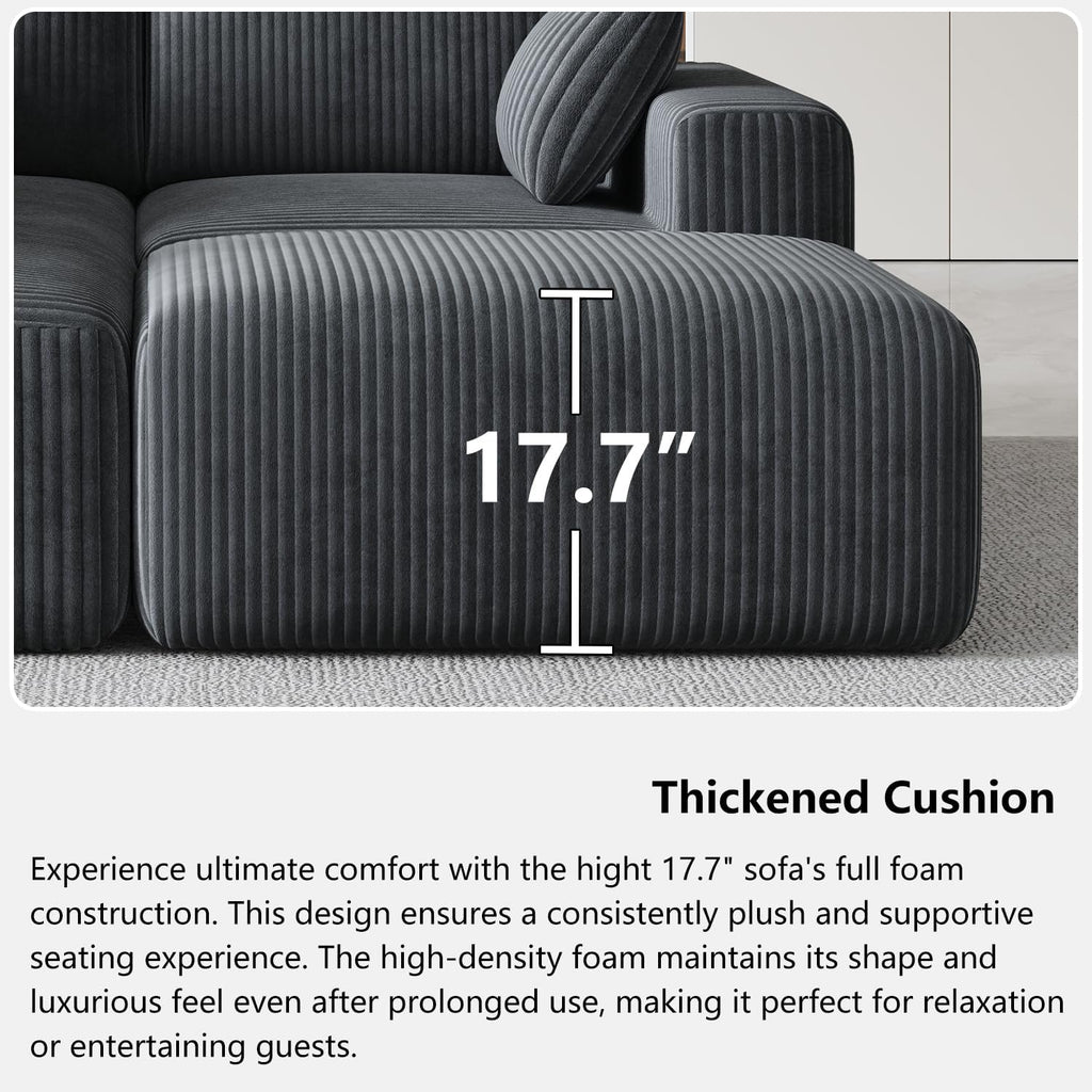 108' Cloud Couch Modular Sectional Sofa for Living Room,L Shaped Boneless Couch with Deep Seat Chaise,No Assembly Required Foam Sleeper Sofa for Apartments,Plush Corduroy Fabric, Dark Gray