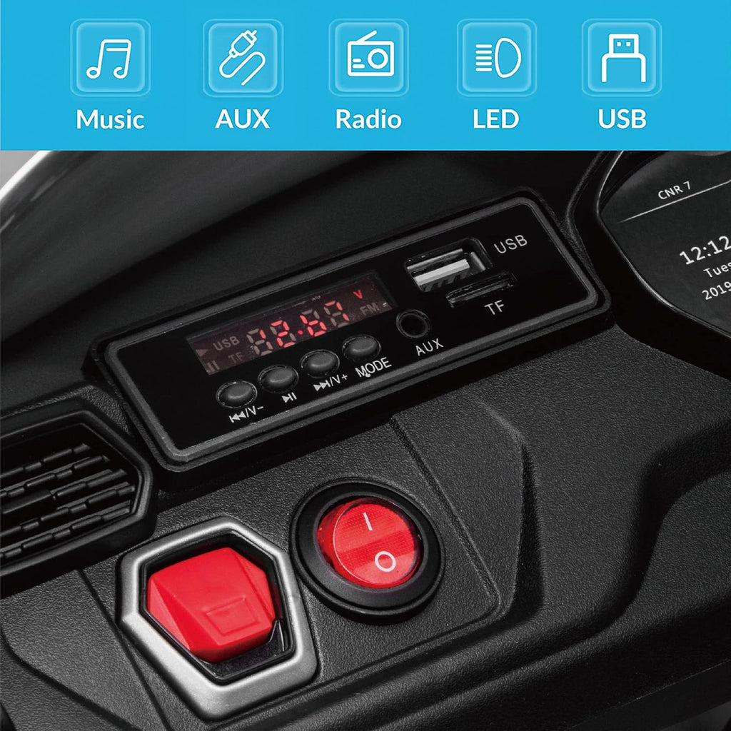 Kidzone Ride On Car 12V Lamborghini Urus Kids Electric Vehicle Toy w/Parent Remote Control, Horn, Radio, Port, AUX, Spring Suspension, Opening Door, LED Light - Black