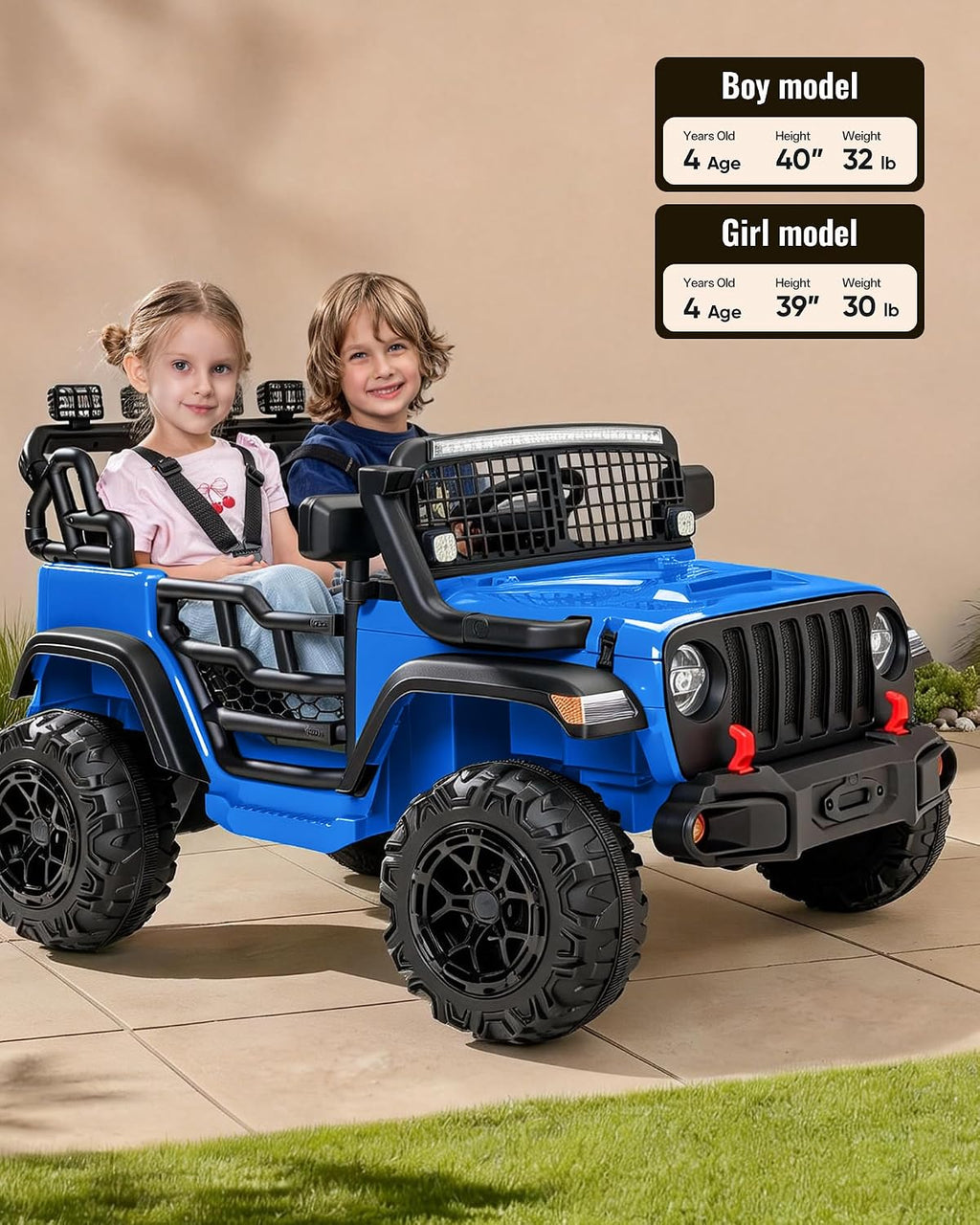 Outfunny 2 Seater Ride on Car Toy, 12V Electric Car for Kids 4-8 with Remote Control, Capacity 110 lb, LED Light - Blue