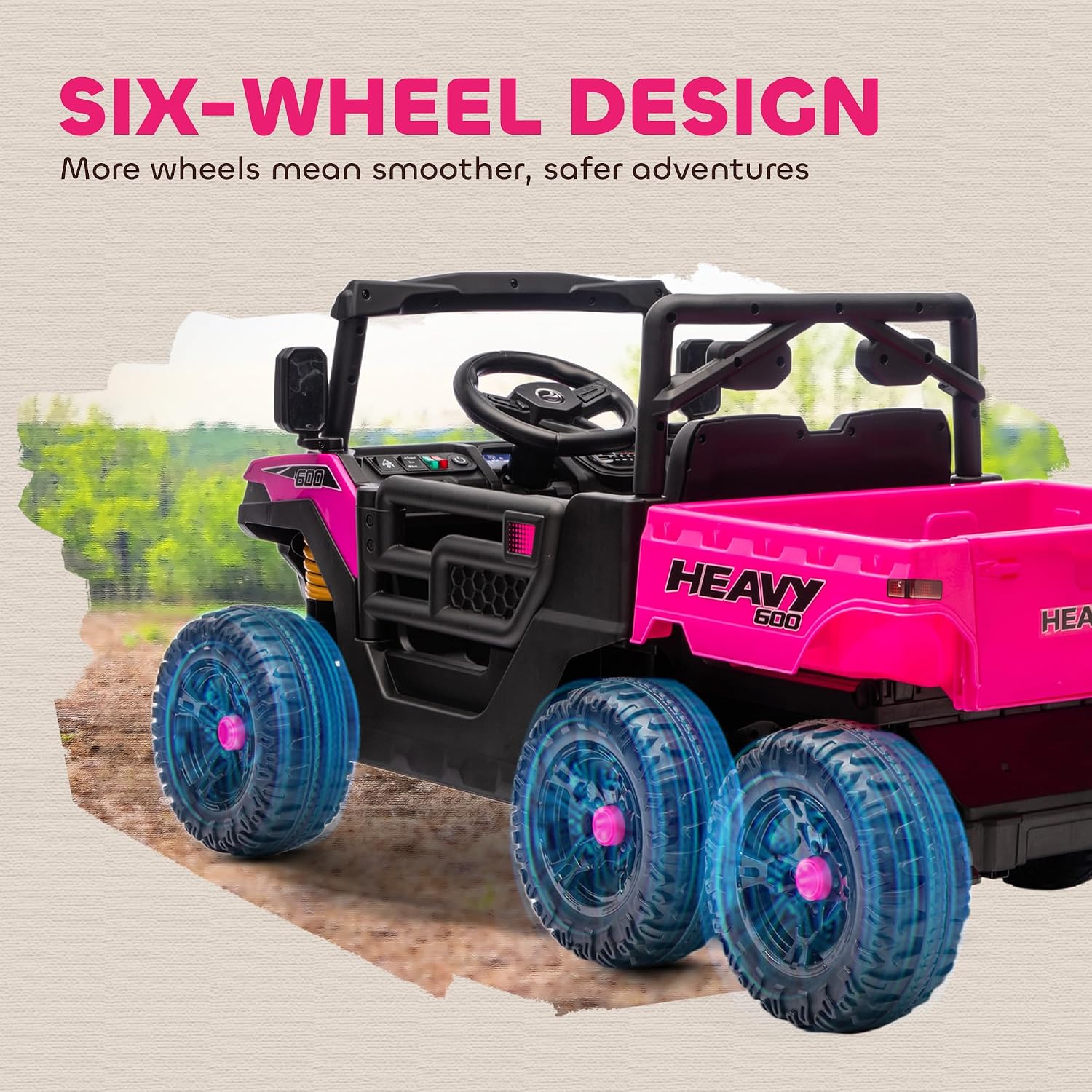 Qaba 24V Kids Ride On Car with 6 Wheels, 4WD Electric Ride On Dump Truck with Remote Control, Wheel Suspension, Off-Road UTV with LED Lights, Horn and Music for Kids 3-6 Years Old, Pink