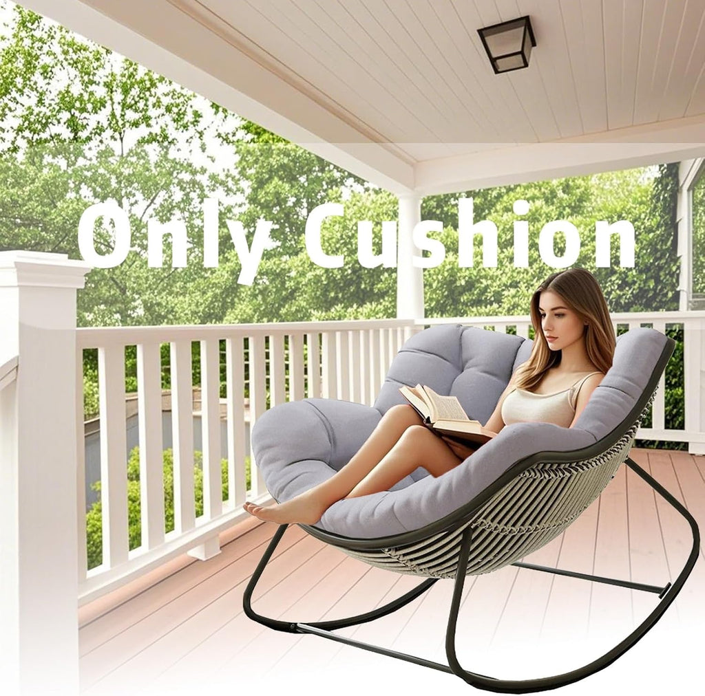 Patio Egg Rocking Chair Cushion, Papasan Chair Cushion, Rattan Wicker Lounge Chair Cushion, Thicken Egg Chair Cushion with Ties for Patio Royal Rocking Chair(Only Cushion)