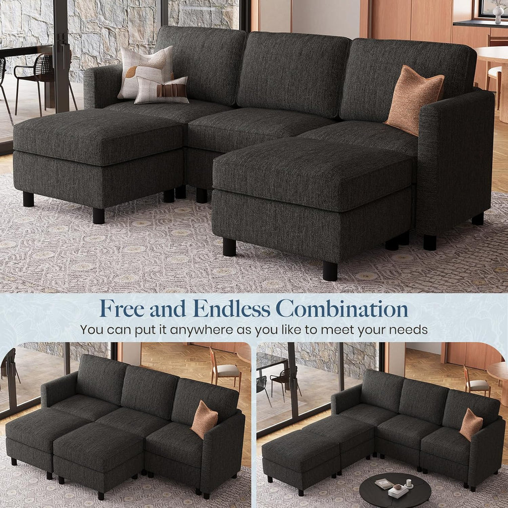 Belffin 84.3' 5 Seats U Shaped Couch Modular Sectional Sofa Washable Sectional Couches for Living Room Comfy Couches with Storage Seat Couch Sofas with Chaise,Dark Grey