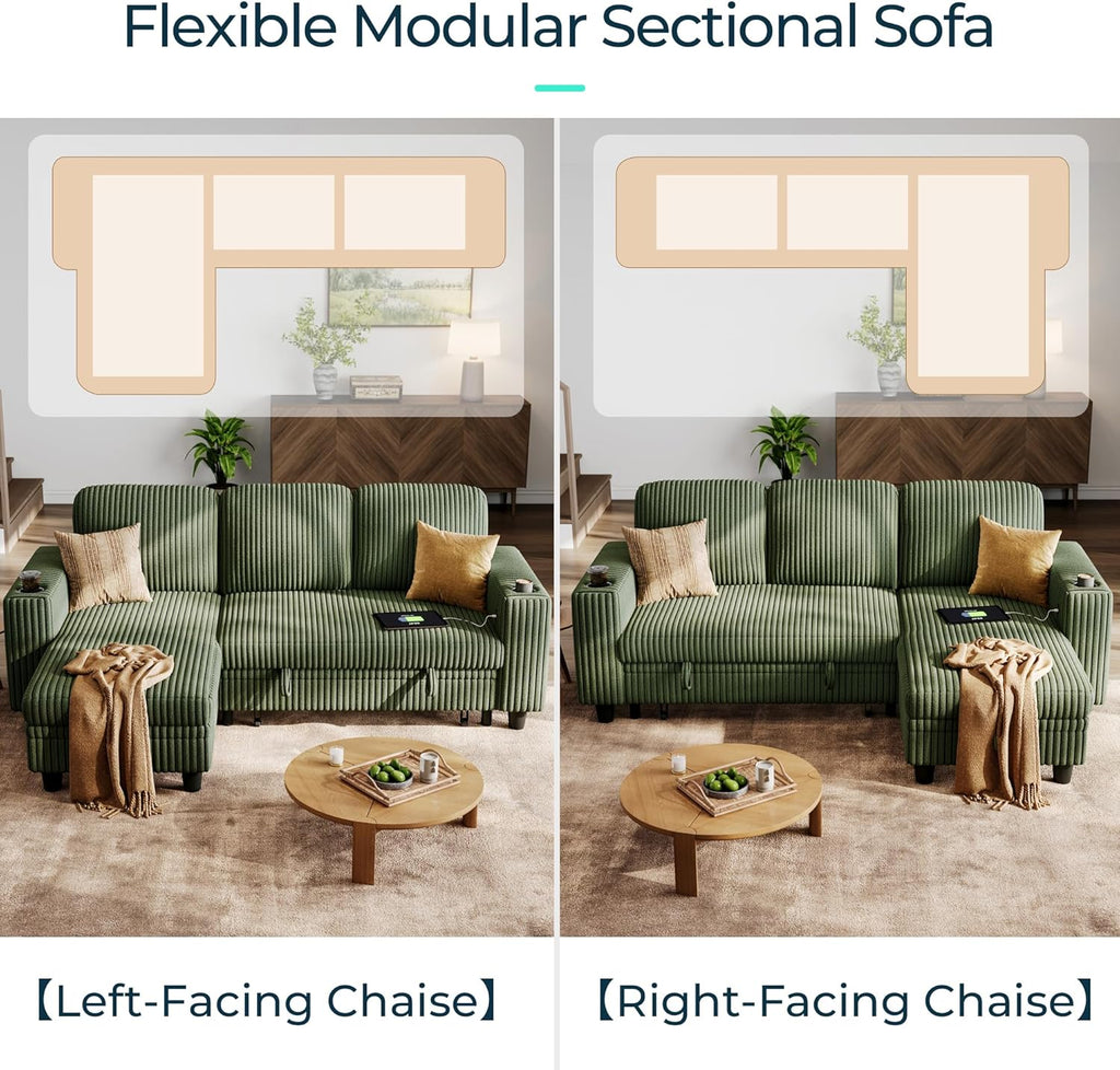 LINSY HOME Sectional Sleeper Sofa Only Corner (Green)
