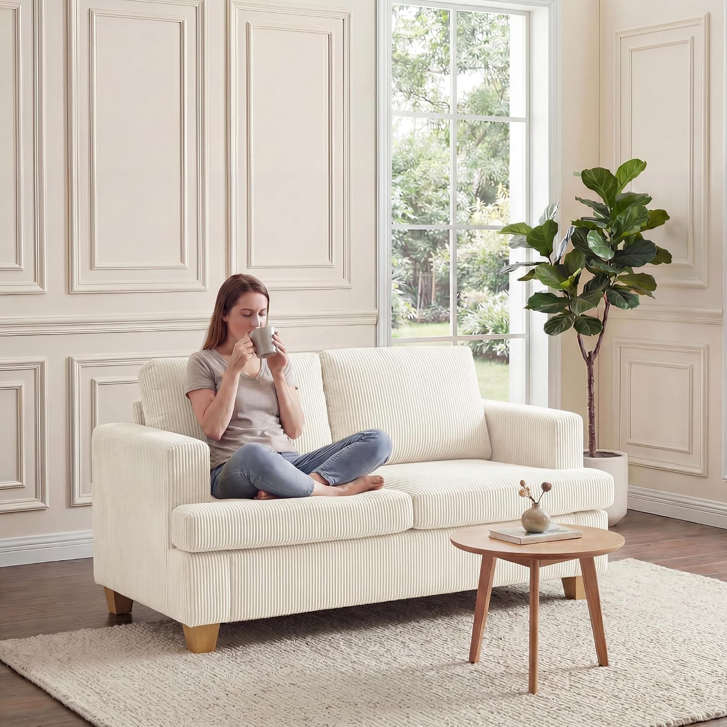 Apicizon 89'' 3-Seat Sofa Couch with 2 Loveseat, 3 Piece Corduroy Couches Sofa Set for Living Room, Modern Lounge Sofa Couches for Apartment Lounge, White