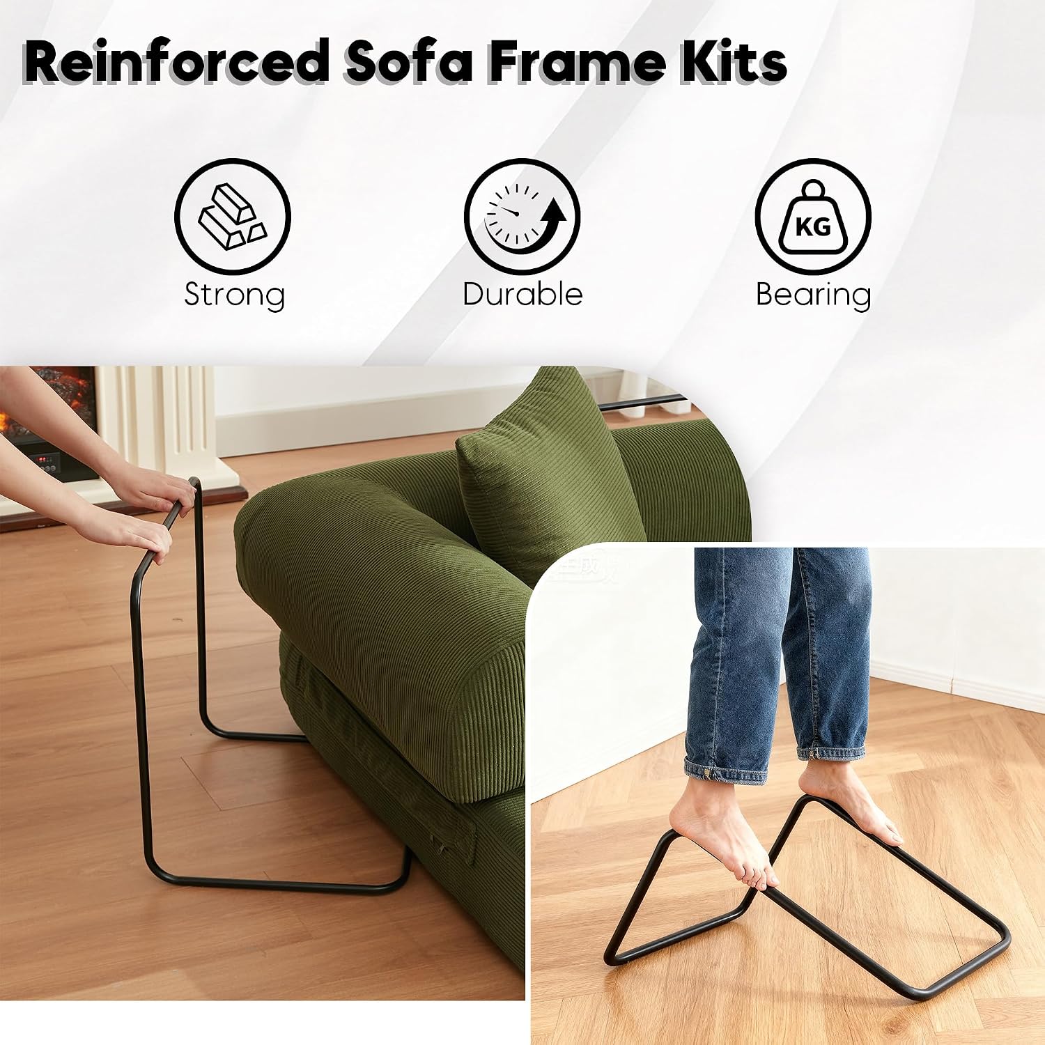 ZEIINPA Convertible Sleeper Sofa Bed with Cylindrical Pillow, Corduroy Folding Mattress Couch with Fixed-Shape Frame, Floor Sofa Lounge Couch for Living Room Bedroom Lounge Studio-Green
