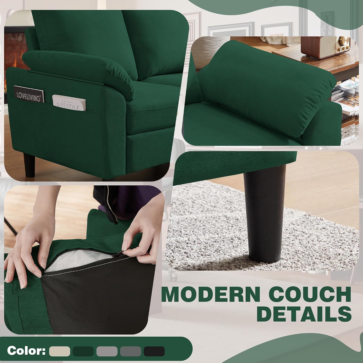 80' Convertible Sectional Sofa, Small L Shaped 3 Seat Couch with Reversible Storage Chaise, Modern Polyester Fabric Sofa Couches for Living Room, Apartment and Small Space, Green