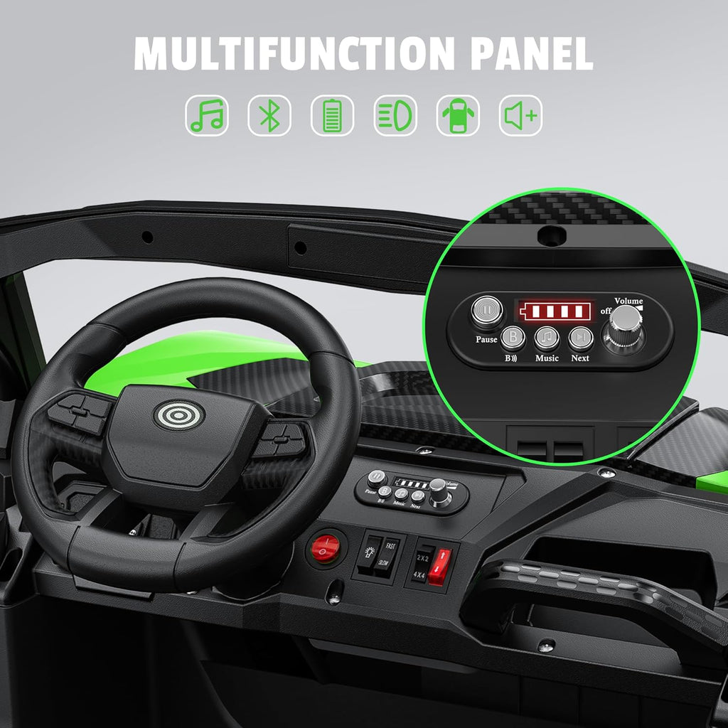 ARBELI 24V 2 Seater Ride on Car Truck 4x200W, EVA Tires, 4WD/2WD, Rainbow Lights, Remote Control, Shock Absorbers, Bluetooth, Ride on Toy for Big Kids Ages 3-8, Green