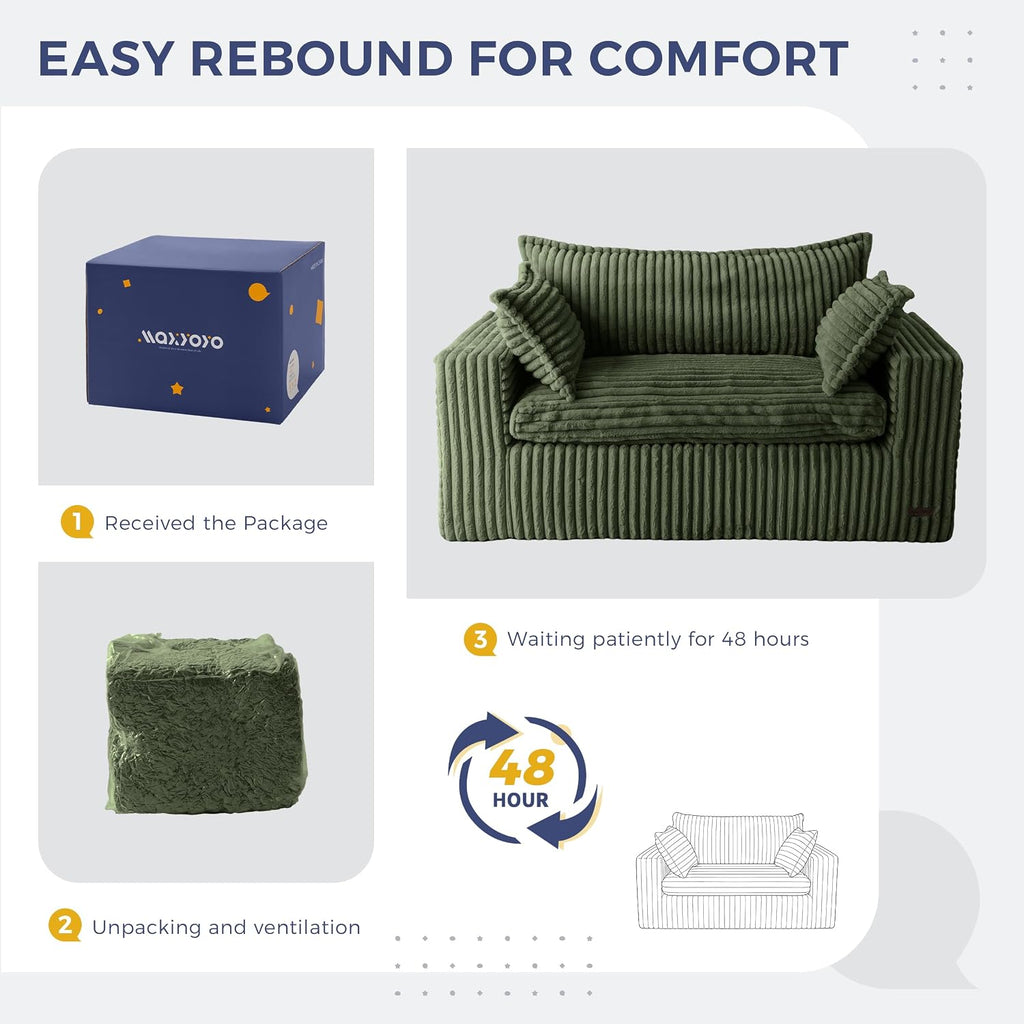 MAXYOYO 59' Bean Bag Sofa Couch, Loveseat Boneless Couch in a Box, Upholstered Small Mini Sofa with Deep Seating for Living Room Bedroom Office Apartment, No Assembly, Dark Green
