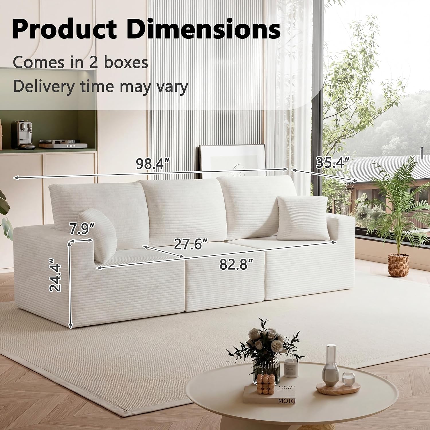 Homall Sectional Couches for Living Room, Modern Boneless Couch with Deep Seat, Upholstered Cloud Sofa, No Assembly Required (Beige, Three-Seater Sofa)