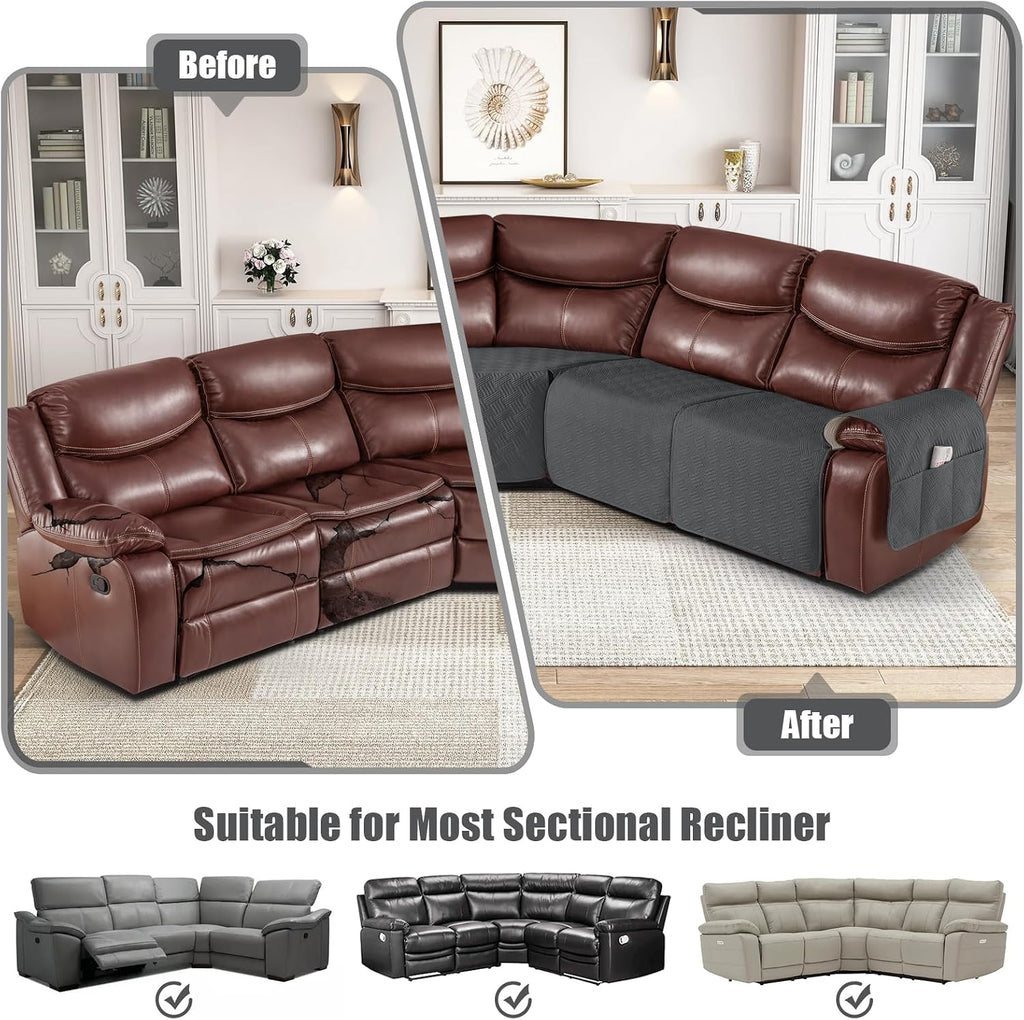 KinCam Waterproof Recliner Sectional Couch Covers, Oversized Reclining Sofa Covers for L Shape Couch, Non Slip Couch Cover for Sofa Washable Slipcover (5 Seat Recliner Cover, Charcoal Gray)