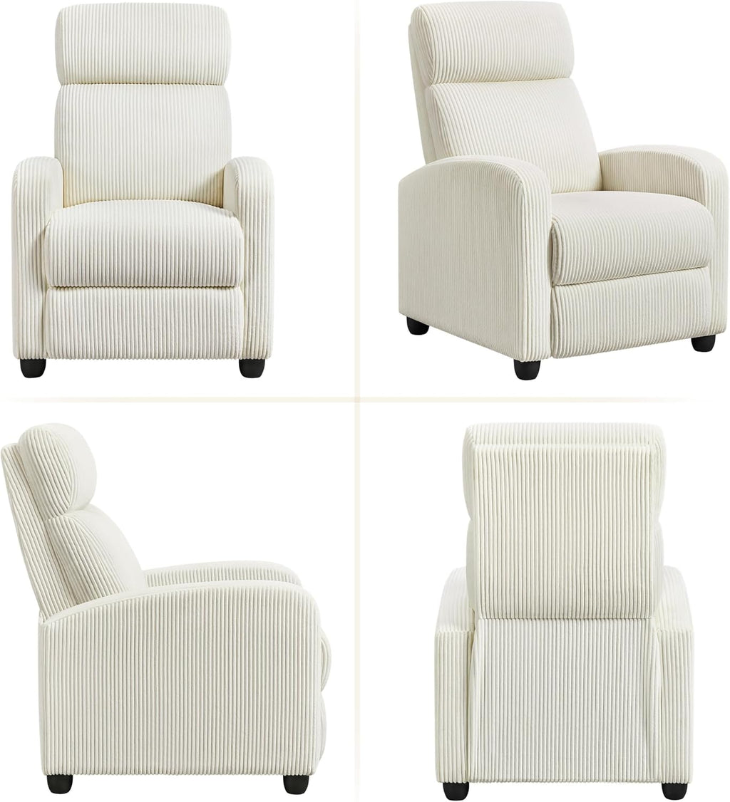 Yaheetech Corduroy Recliner Chair Single Sofa Home Theater Seating Adjustable Modern Reclining Chair for Living Room Bedroom Home Theater Beige