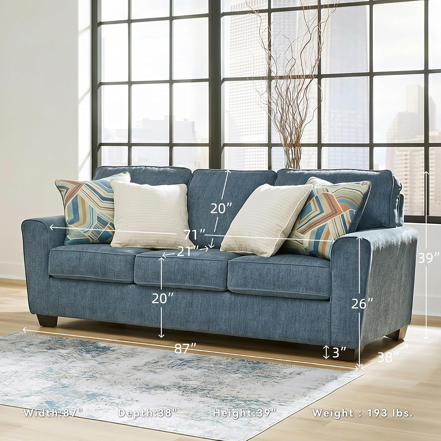 Signature Design by Ashley Cashton Casual 2-in-1 Sofa Sleeper with Folding Gel Memory Foam Mattress, Queen, Blue