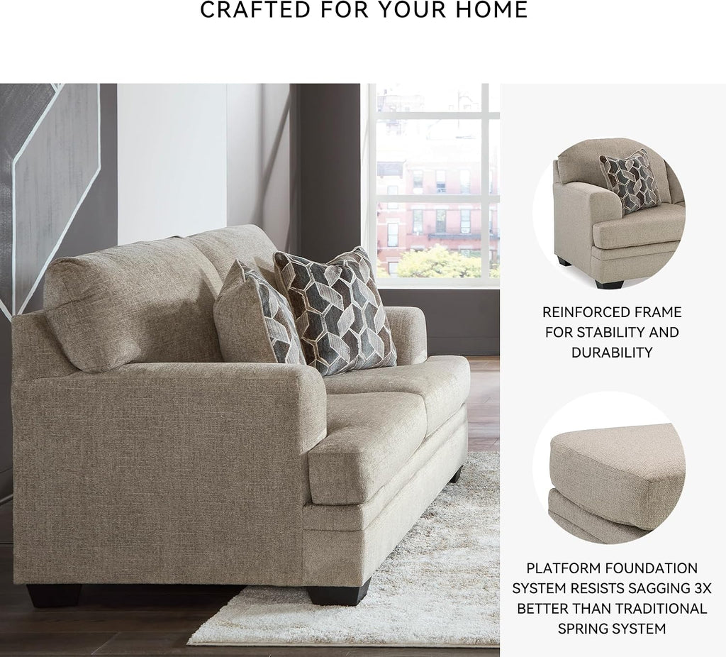 Signature Design by Ashley Stonemeade Casual Loveseat with 2 Toss Pillows, Light Brown