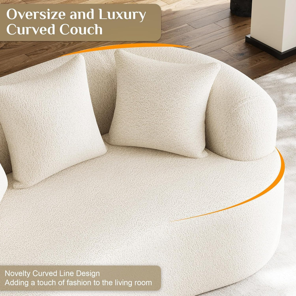 DAMAIFROM 68.5' Loveseat Sofa for Living Room, Modern Luxury Plush Chenille Extra Deep Seat Curved Cloud Floor Couch with 3 Throw Pillows for Small Spaces, No Assembly Needed, Cream White