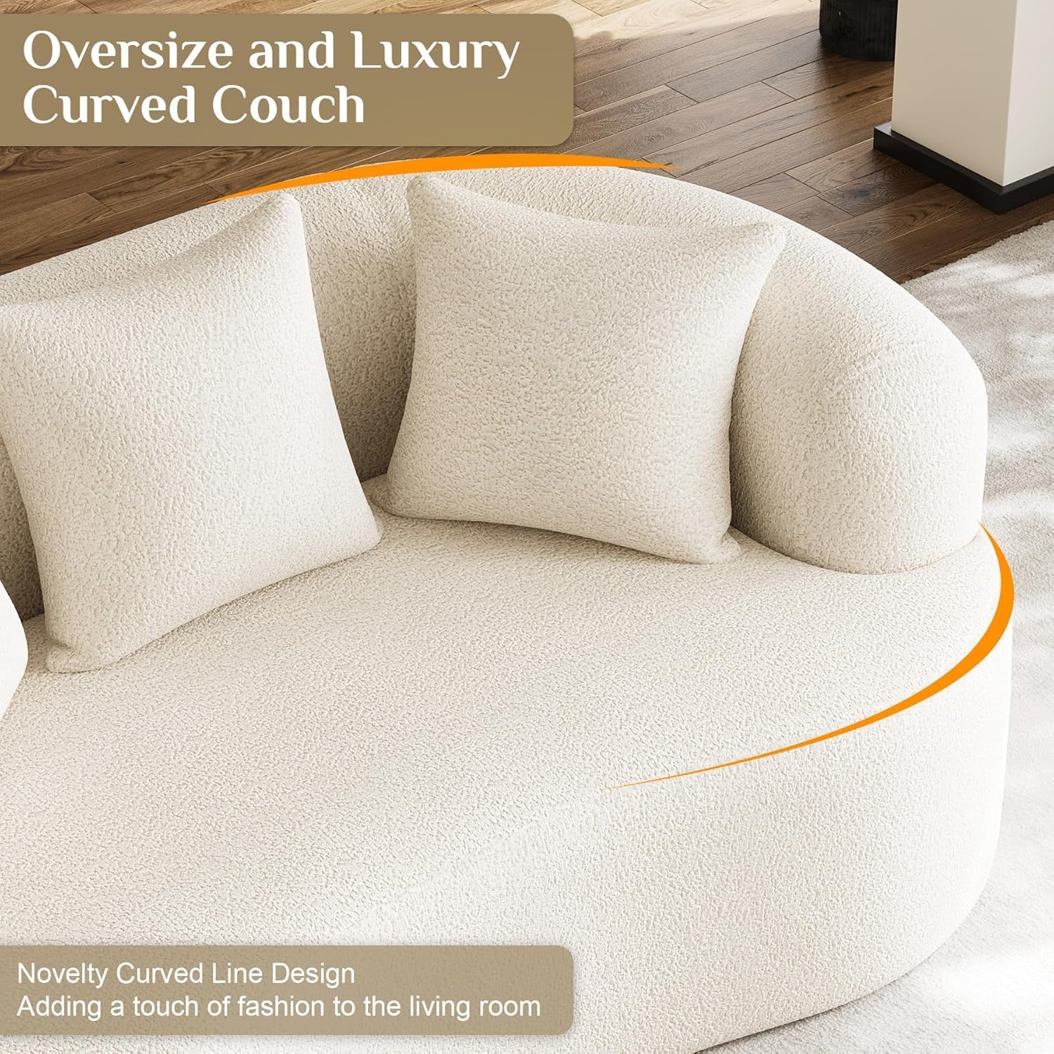 DAMAIFROM 68.5' Loveseat Sofa for Living Room, Modern Luxury Plush Chenille Extra Deep Seat Curved Cloud Floor Couch with 3 Throw Pillows for Small Spaces, No Assembly Needed, Cream White