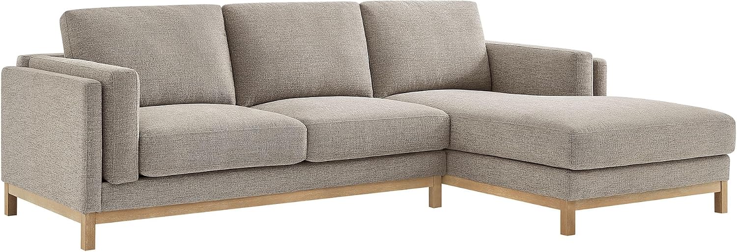 Modway Roscoe Right-Facing Sectional Sofa with Chaise in Pewter - 2-Piece Mélange Chenille Fabric Deep Seat Couch, L Shaped Modular for Living Room or Lounge