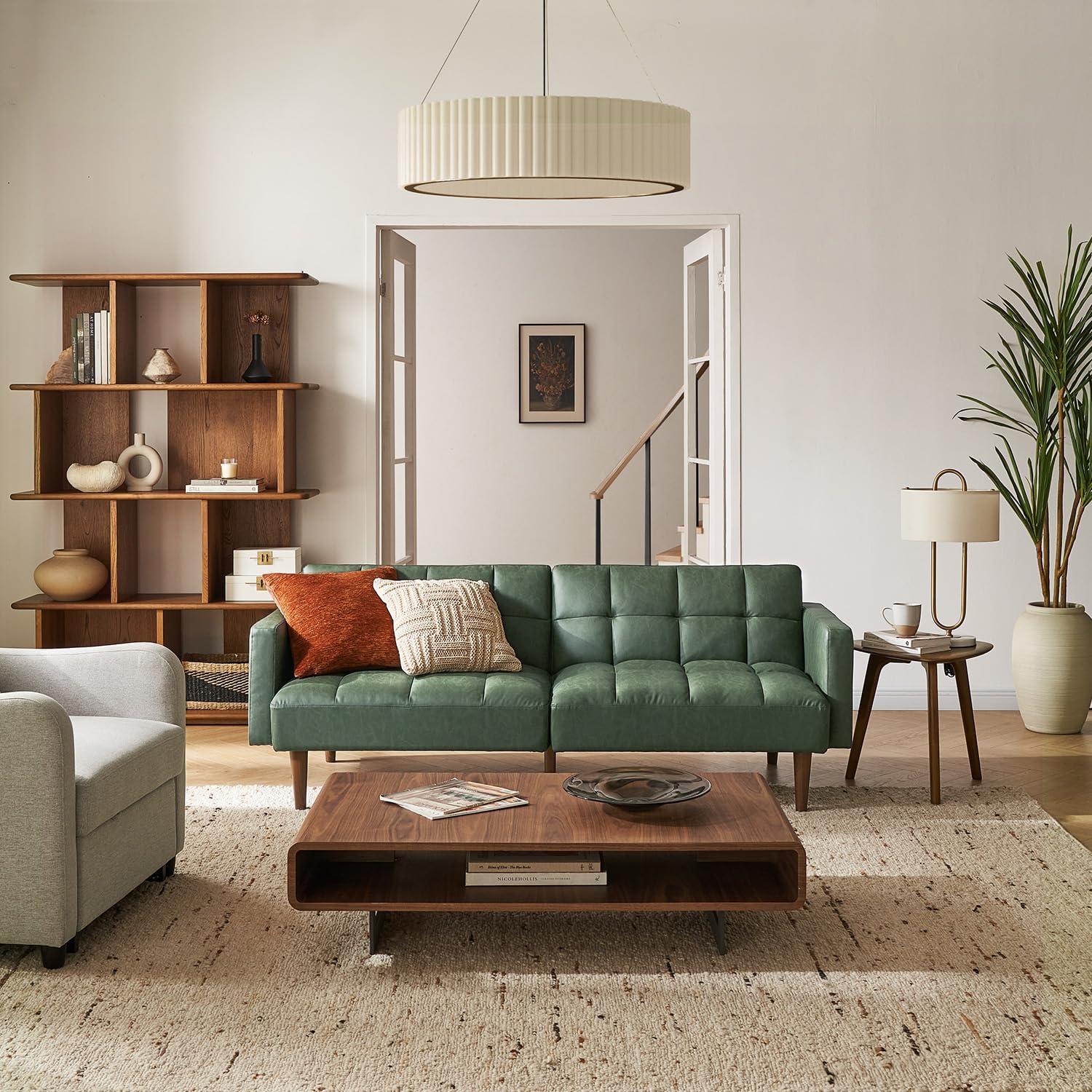 mopio 76.4' Futon Sofa Bed, Couch, Loveseat, Sleeper Sofa, Mid Century Modern Futon Couch, Sofa Cama, Couches for Living Room (Aaron PU, Sage Green)