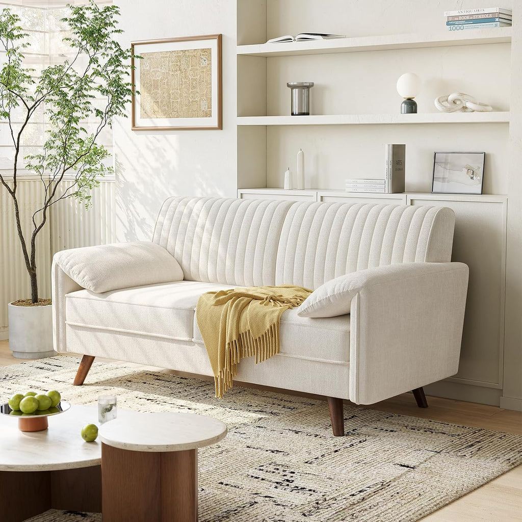 ONBRILL 64.5' Loveseat Sofa, Chenille Loveseat Couch for Living Room, 23.2' Deep Seat Love Seat with Padded Arms, Comfy Modern Small Couches for Bedroom, Small Spaces, Dorms, Office, Beige