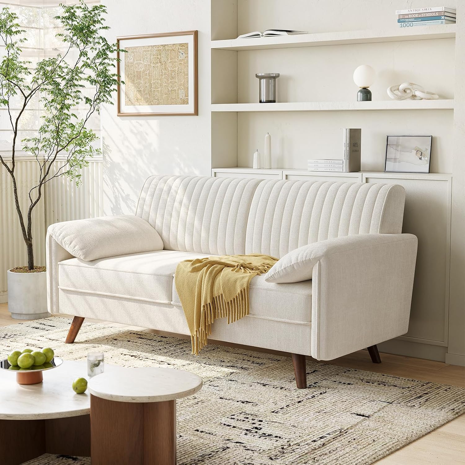 ONBRILL 64.5' Loveseat Sofa, Chenille Loveseat Couch for Living Room, 23.2' Deep Seat Love Seat with Padded Arms, Comfy Modern Small Couches for Bedroom, Small Spaces, Dorms, Office, Beige