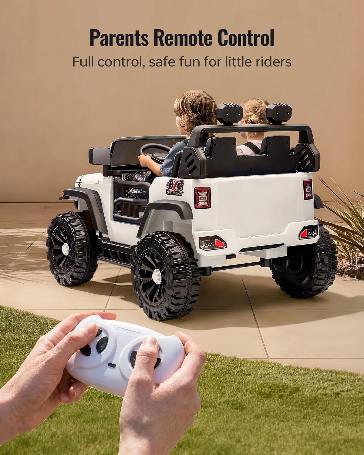 Outfunny 2 Seater Ride on Car Toy, 12V Electric Car for Kids 4-8 with Remote Control, Capacity 150 lb, LED Light - White