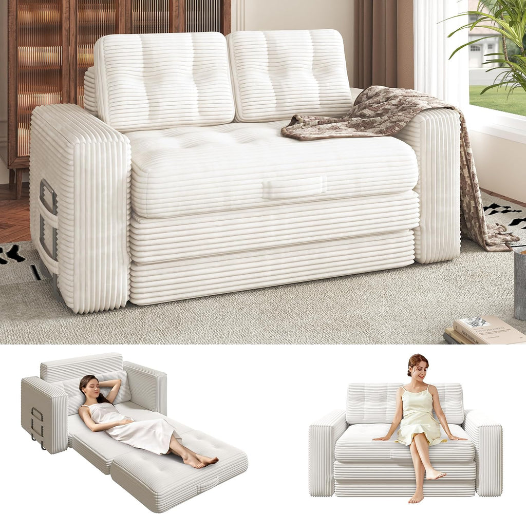 Convertible Sofa Bed, 2 in 1 Boneless Couch Bed with 2 Pillows, Corduroy Pull out Couch Folding Sofa Bed with Deep Seat, Small Loveseat Sleeper Sofa Bed in a Box for Small Spaces, No Assembly Needed