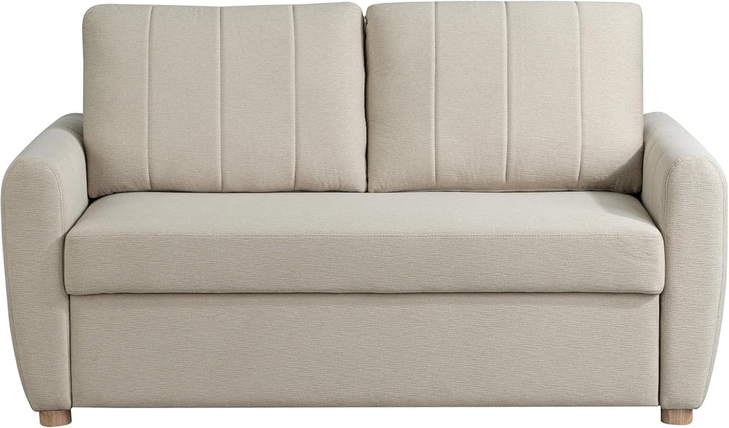 Serta Galway 66.5' Convertible Sleeper Loveseat, Full Size, Dreamcoil Comfort, FingerGuard Pinch Point Protection, Soft Woven Fabric, Beige