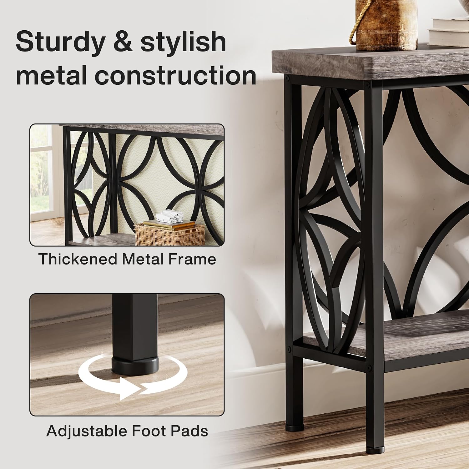 Tribesigns 70.9-Inch Narrow Sofa Table, Industrial Long Sofa Table Behind Couch, Entry Console Table with Storage for Entryway, Living Room, Foyer, Unique Design, Vintage Grey