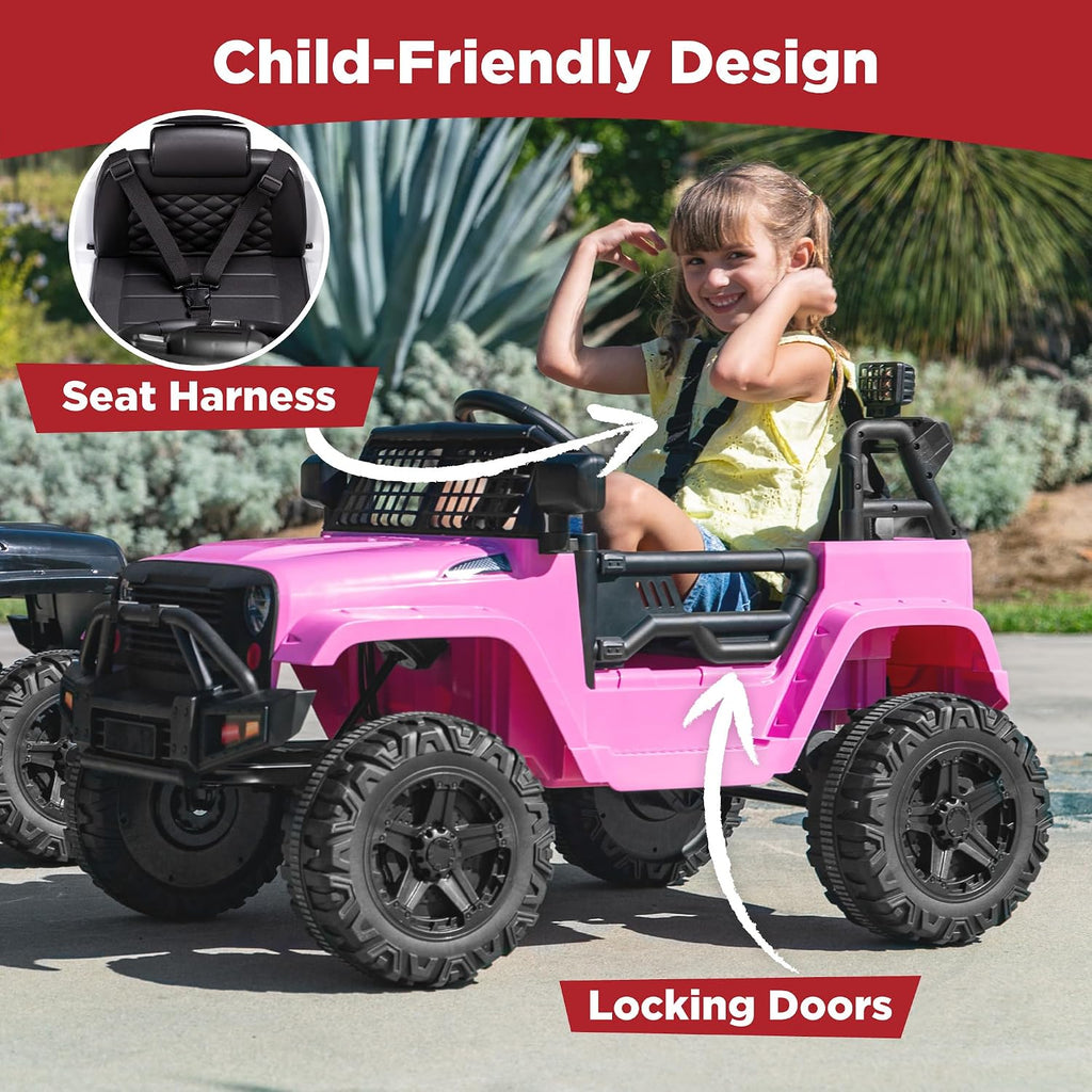 Best Choice Products 12V Kids Electric Vehicle Toy Ride On Car with Parent Remote Control for Toddlers, Seat Harness, 61 lbs Weight Capacity, Locking Doors, Spring Suspension, Bluetooth - Pink