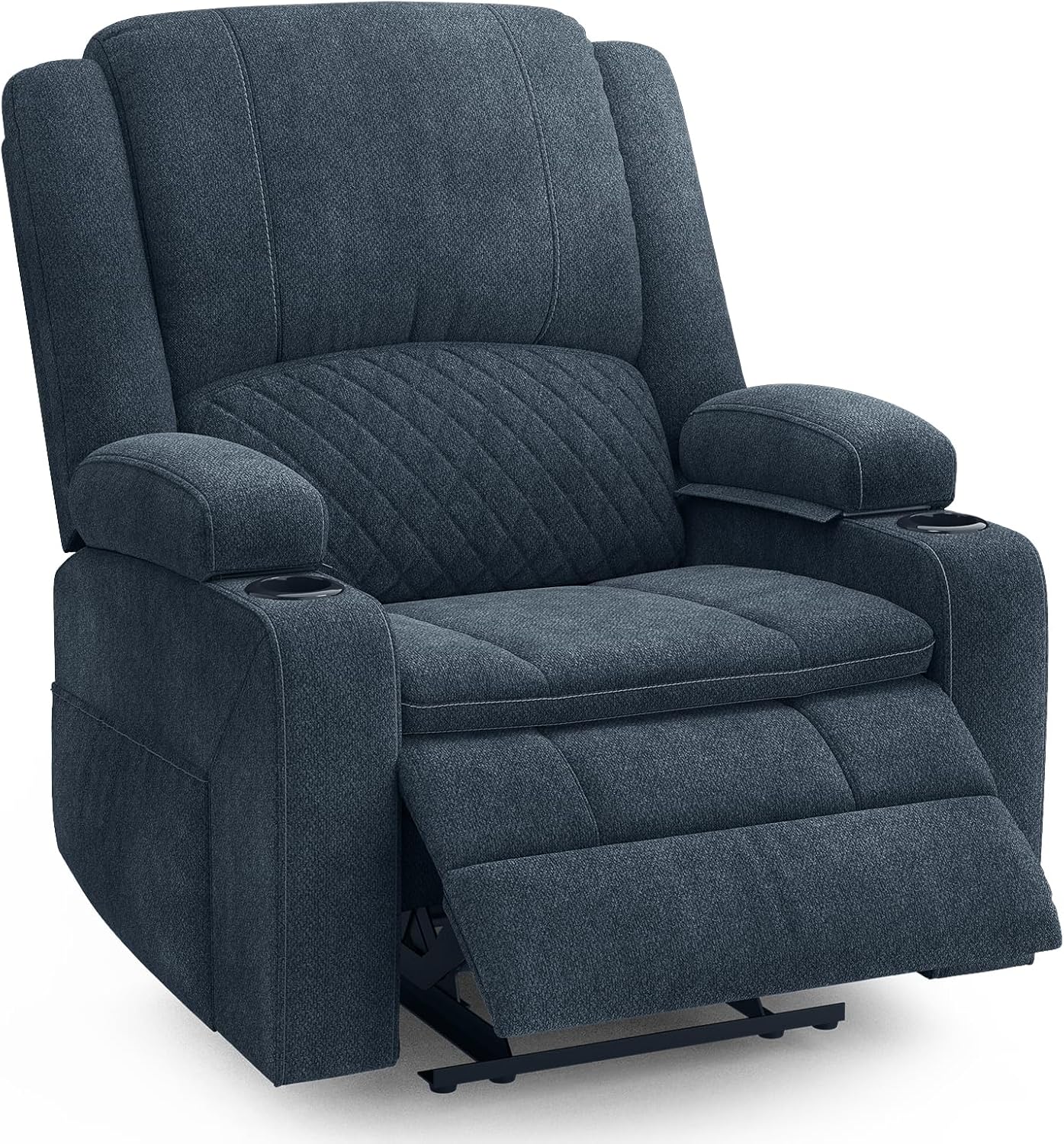 Oversized Manual Recliner Chair, 3 Angle Recliner Home Theater Seating, RV Recliner Single Sofa with Hidden Arm Storage, Cup Holder & Side Pocket (Single, Blue)