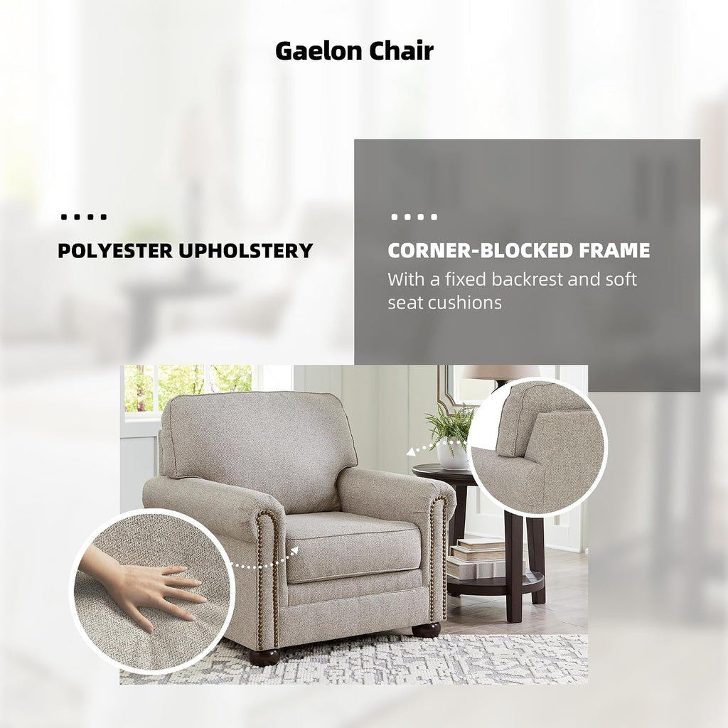 Signature Design by Ashley Gaelon Transitional Upholstered Chair with Nailheads, Light Gray