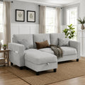 Convertible Sectional Sofa with Storage Ottoman, 77' L-Shaped 3-Seat Couch with Skin-Friendly Corduroy Fabric, Reversible Small Sectional for Small Space, Apartment, Living Room and Office (Grey)